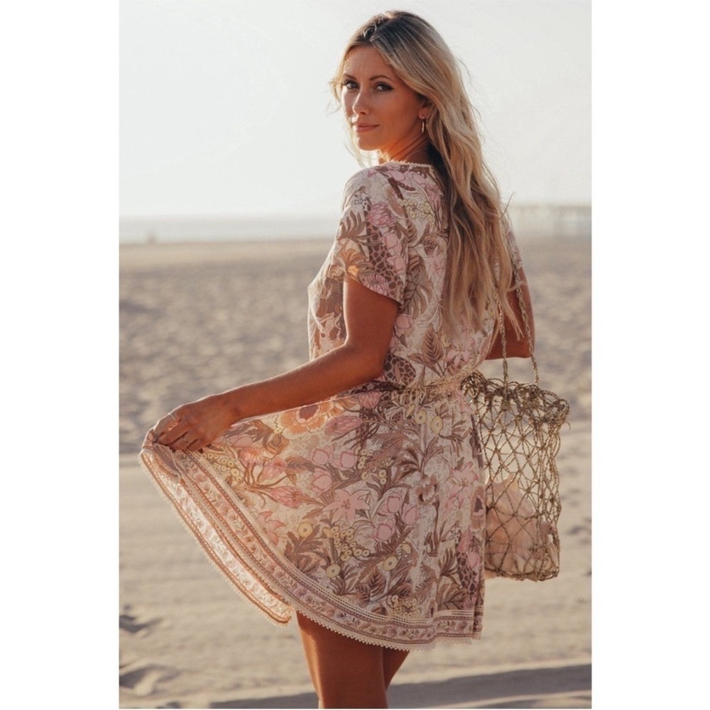 Spell Floral Mini Dress in Blush Pink and Cream